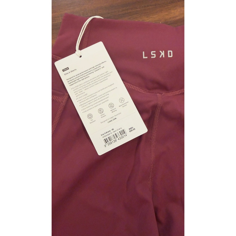 LSKD Elite X-Shorts Dark Cherry Burgundy High Waisted Athletic Pockets NEW NWT - Picture 11 of 16